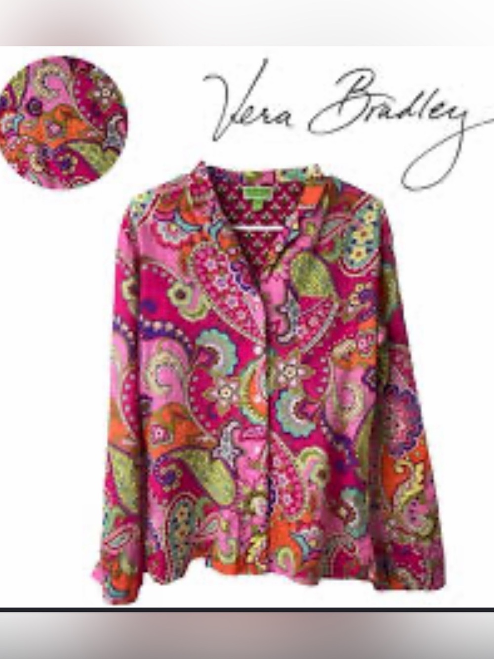Vera Bradley Hot Pink Multicolor Paisley Blouse